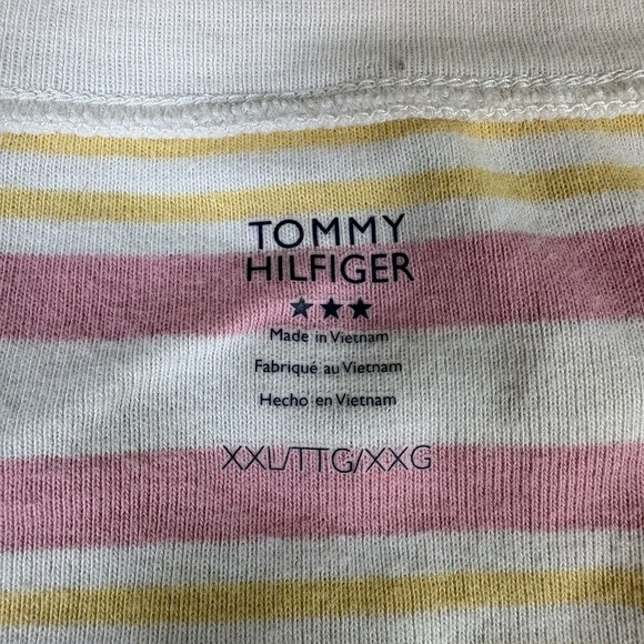 Tommy Hilfiger T Shirt Womens Short Sleeve Striped Pink Yellow Cotton Size XXL - Picture 3 of 7